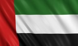 Flag of united arab emirates waving with highly detailed textile texture pattern